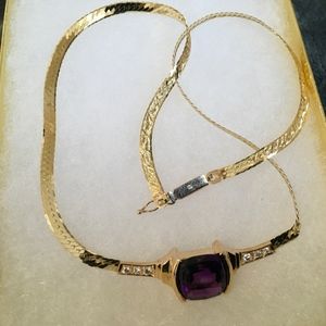 Amethyst necklace, 6.85 carats, with 6 diamonds